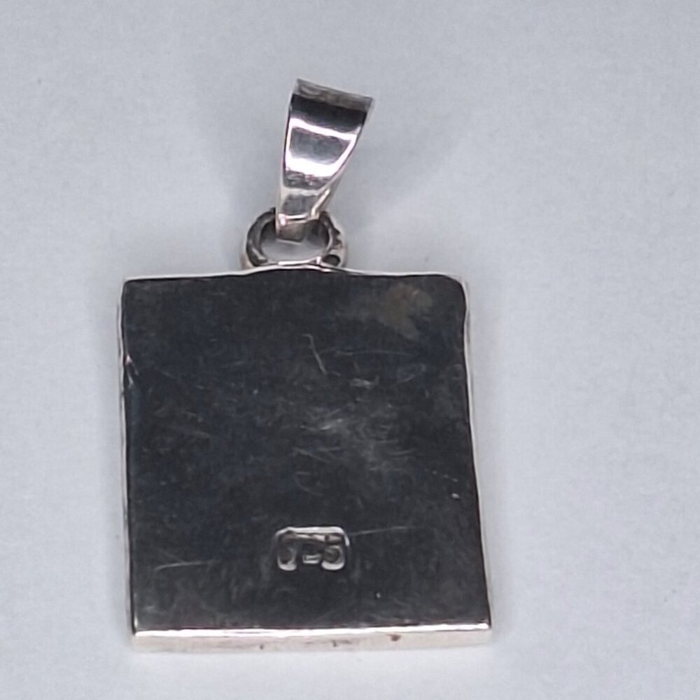 Vintage Sterling Silver Turquoise Coral Lapis Inlaid Rectangle Pendant  7.5g - Picture 3 of 12